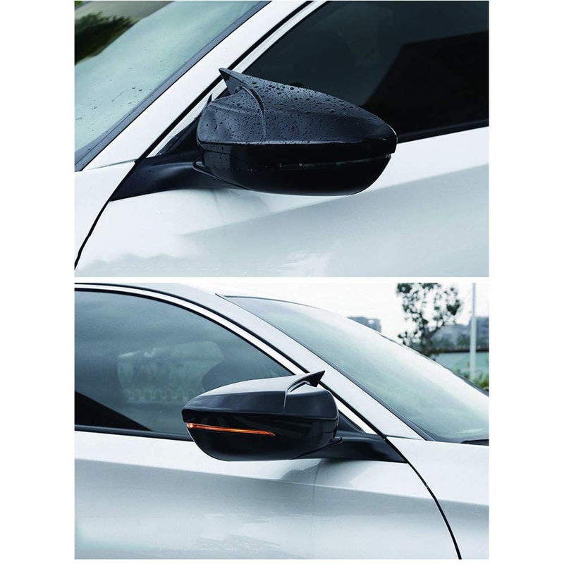 XITER ABS Electroplated Finishes Style Cow Horn All Inclusive Rearview Mirror Cover Door Side Moulding Trim Generation For Honda Accord 10th 11th 2018-2025-with Turn Signal,Glossy Black - Image 3